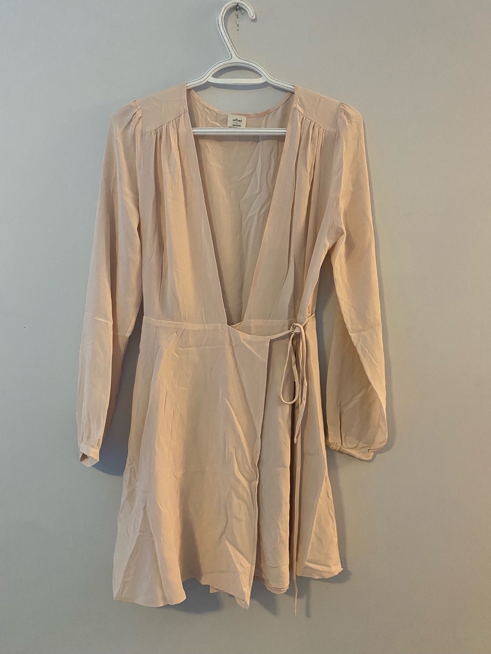 Aritzia - Wilfred Dusty Blush Wrap Mini Dress with Long Sleeves